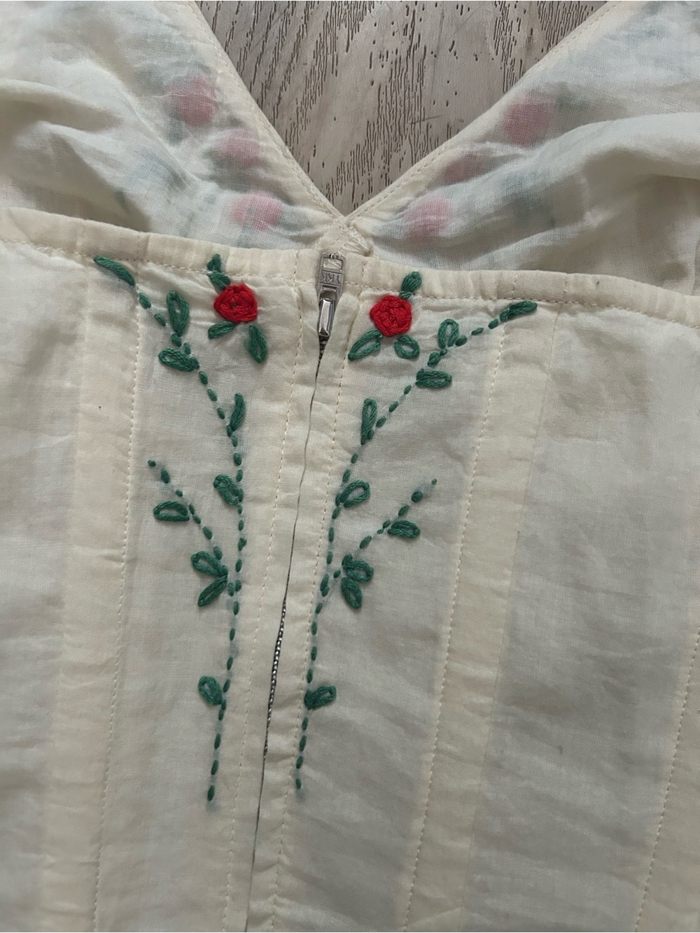 LPA White Embroidered V-Neck Corset Camisole with Red & Green Floral Detail - Picture 5 of 7
